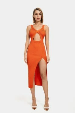 Solado Split Thigh Cut Out Ribbed Midi Dress