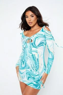 Solado Cold Shoulder Cut Out Swirl Print Mini Dress