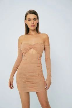 Alternative view of SOLADO Off Shoulder Cut Out Mesh Long Sleeve Mini Dress