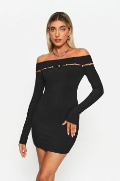 Alternative view of SOLADO Off Shoulder Cut Out Pearl Decor Mini Dress