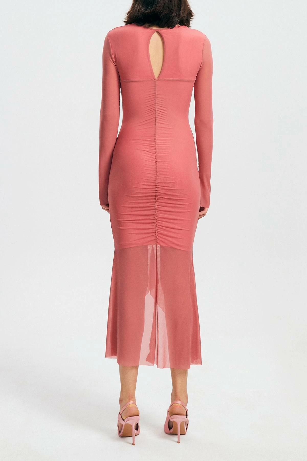 Solado Cut Out Flared Sleeve Mesh Hem Ruched Midi Dress 7 Solado Cut Out Flared Sleeve Mesh Hem Ruched Midi Dress - Image 7