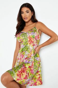 Solado Plunging Neck Floral Print Cami Mini Dress