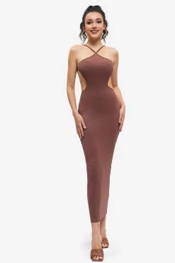 Solado Off Shoulder Tie Backless Bodycon Maxi Dress