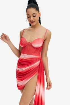 Solado Colorblock Boning Mesh Layered Hem Backless Mini Dress