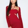 SOLADO 2 In 1 Halter Neck Cut Out Long Sleeve Mini Dress