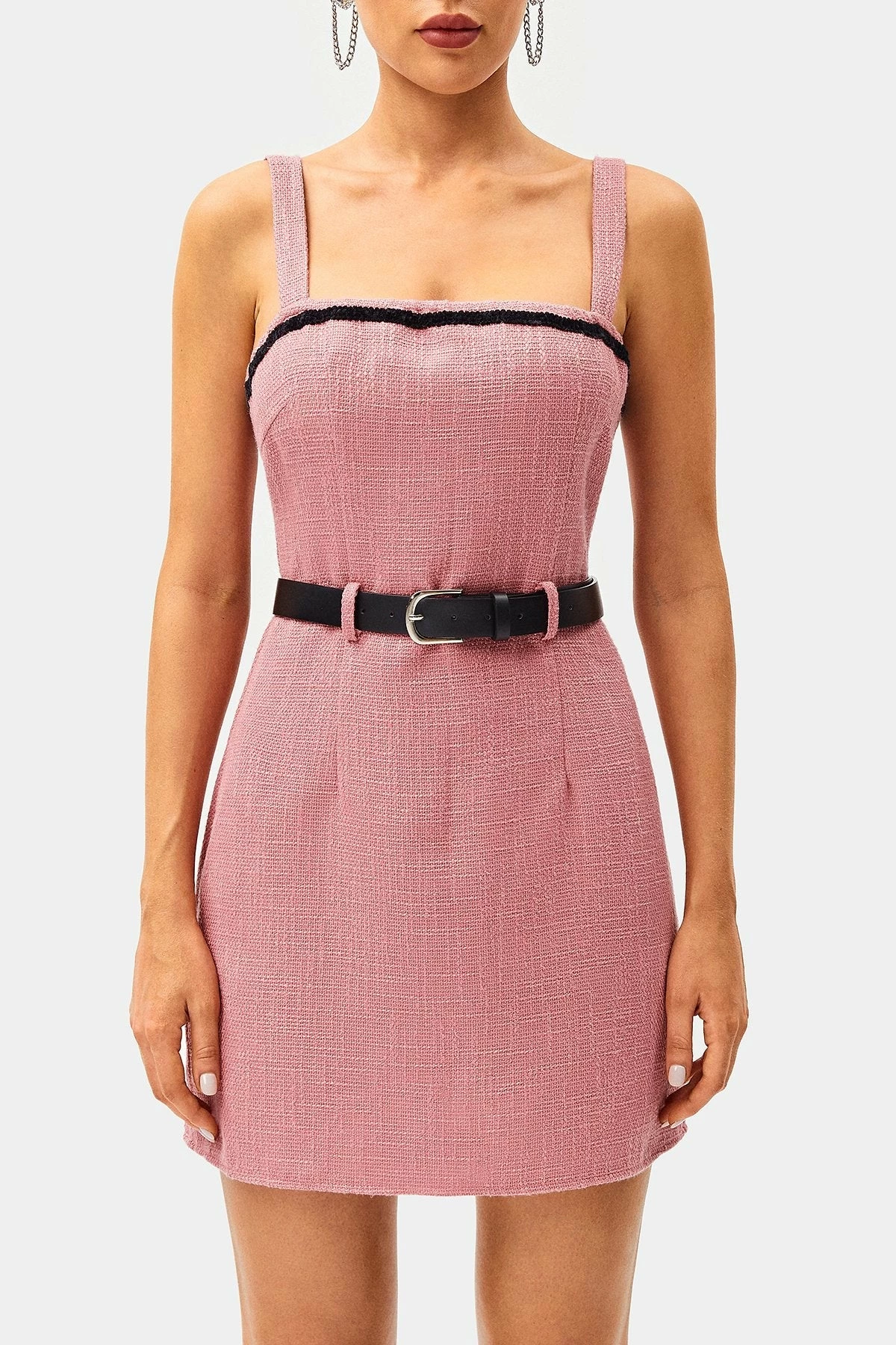 SOLADO Square Neck Colorblock Trim Mini Dress With Belt 6 SOLADO Square Neck Colorblock Trim Mini Dress With Belt - Image 6
