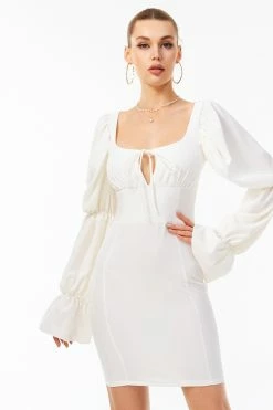Solado Puff Sleeve Tie Detail Backless Mini Dress