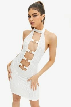 Solado Texture Cut Out O-Ring Front Backless Mini Dress