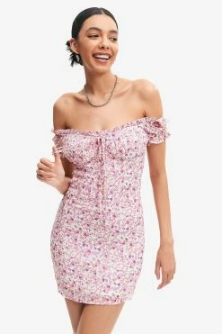Solado Floral Print Off Shoulder Mini Dress