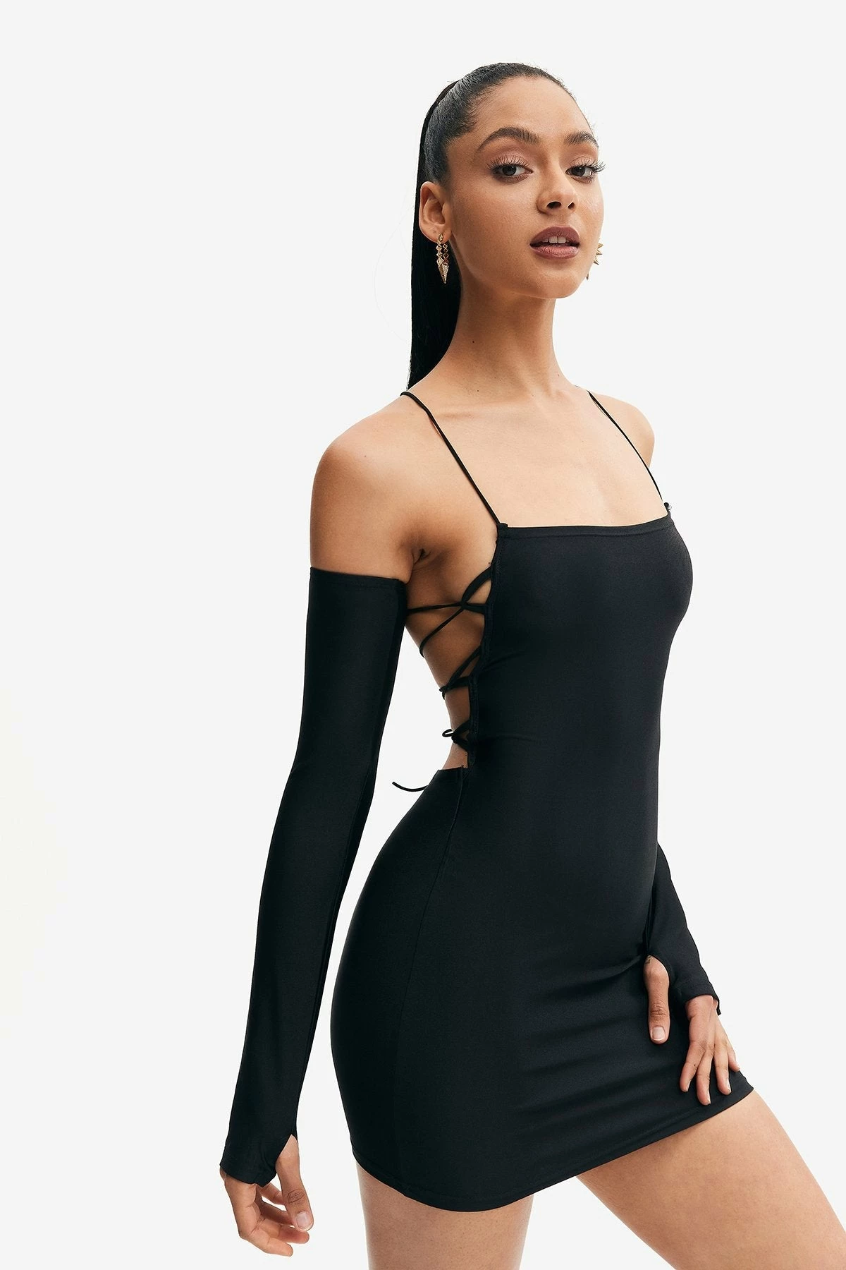 Solado Cold Shoulder Lace Up Backless Mini Dress 2 Solado Cold Shoulder Lace Up Backless Mini Dress - Image 2