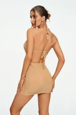Alternative view of Solado Lurex Halter Neck Mesh Splicing Backless Mini Dress