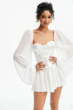 Solado Puff Sleeve Mesh Splicing Mini Dress