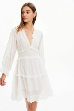 Solado Plunging Neck Backless Ruffle Mini Dress