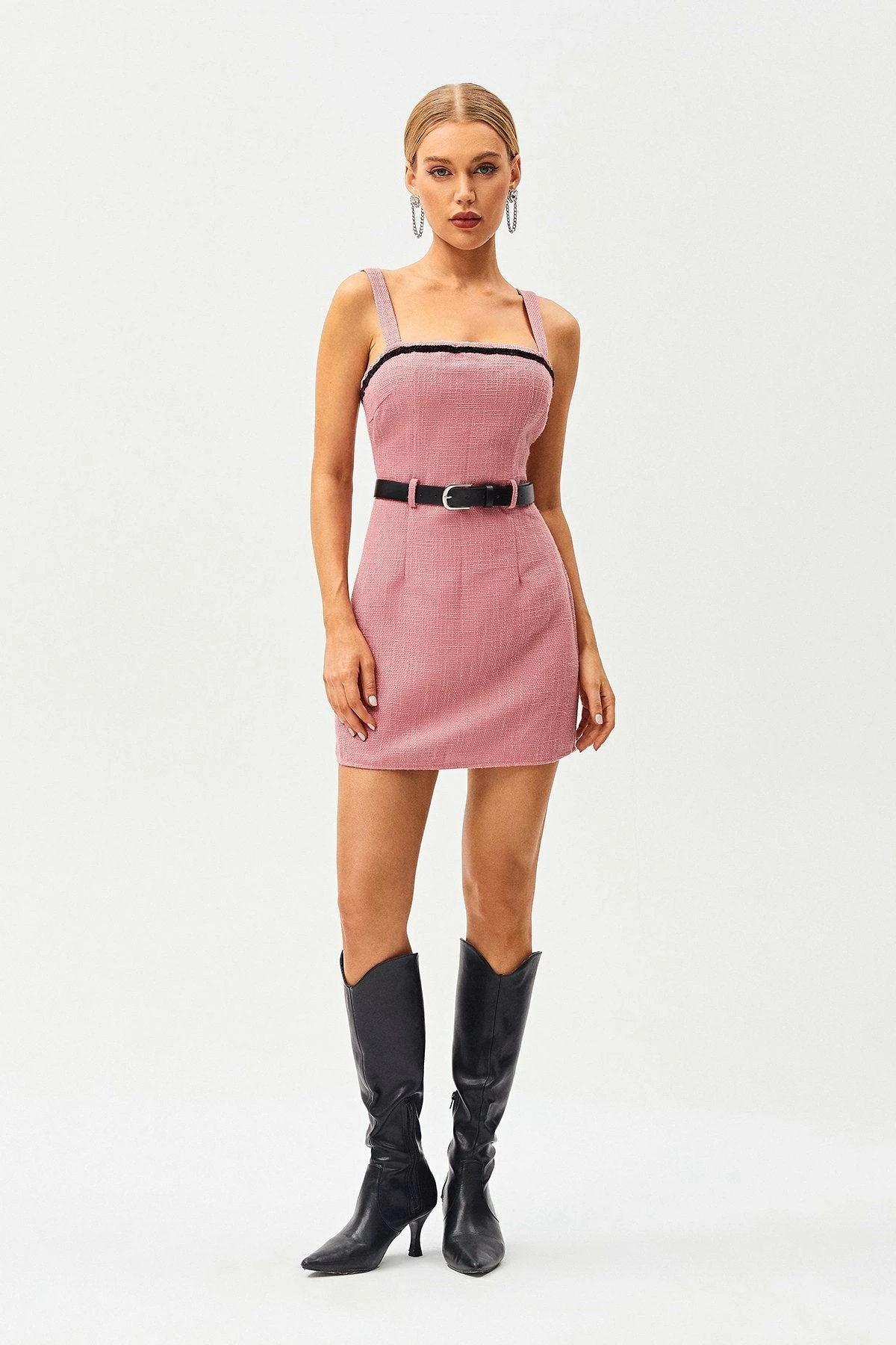SOLADO Square Neck Colorblock Trim Mini Dress With Belt 3 SOLADO Square Neck Colorblock Trim Mini Dress With Belt - Image 3