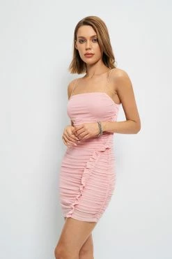 Alternative view of SOLADO Ruched Mesh Frill Trim Cami Backless Mini Dress