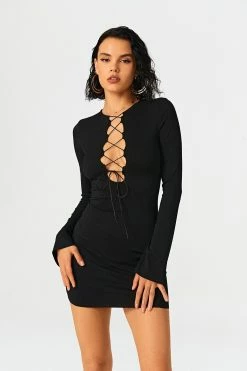 Solado Lace Up Flared Sleeve Bodycon Mini Dress