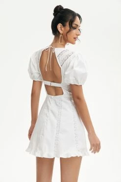 Alternative view of Solado Lettuce Trim Floral Lace Puff Sleeve Backless Mini Dress