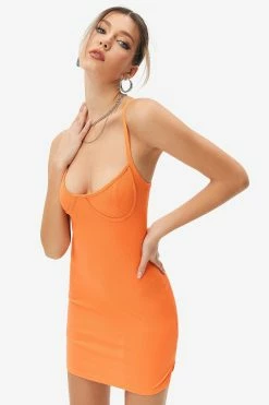 Solado Plunging Neck Ribbed Knit Backless Mini Dress