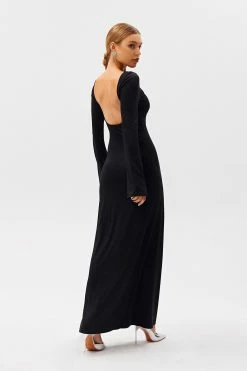 SOLADO Open Back Flared Sleeve Cinched Waist Maxi Dress