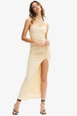 Solado Halter Neck Split Hem Backless Maxi Dress