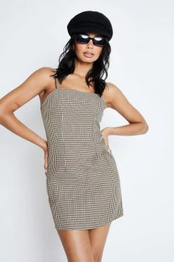 Solado Check Print Zipper Back Bodycon Mini Dress