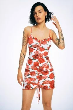 Solado Rose Print Drawstring Ruched Cami Dress