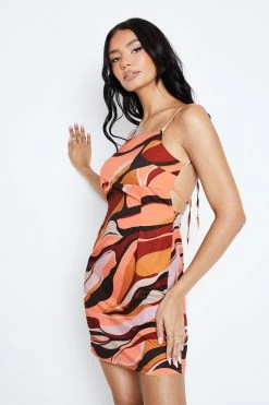 Solado Abstract Print Colorblock Tie Back Mini Dress