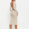 SOLADO Flared Sleeve Open Back Bodycon Midi Dress Without Belt