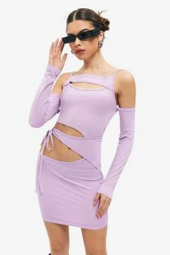 Solado Cold Shoulder Cut Out Tie Side Mini Dress