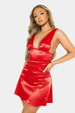 Alternative view of SOLADO Satin Plunging Neck Sleeveless A-Line Mini Dress