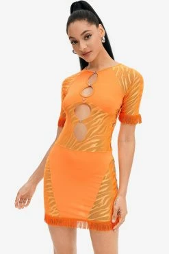 Solado Cut Out Tassel Hem Short Sleeve Mini Dress