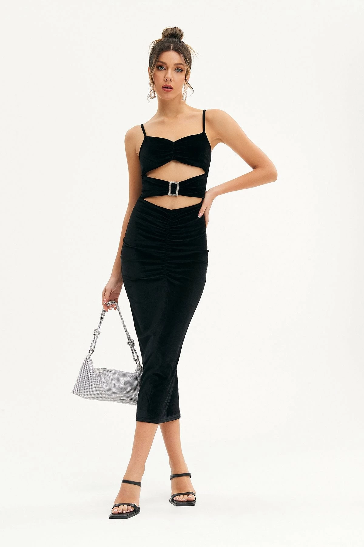 Solado Velvet Cut Out Buckle Decor Midi Dress 2 Solado Velvet Cut Out Buckle Decor Midi Dress - Image 2