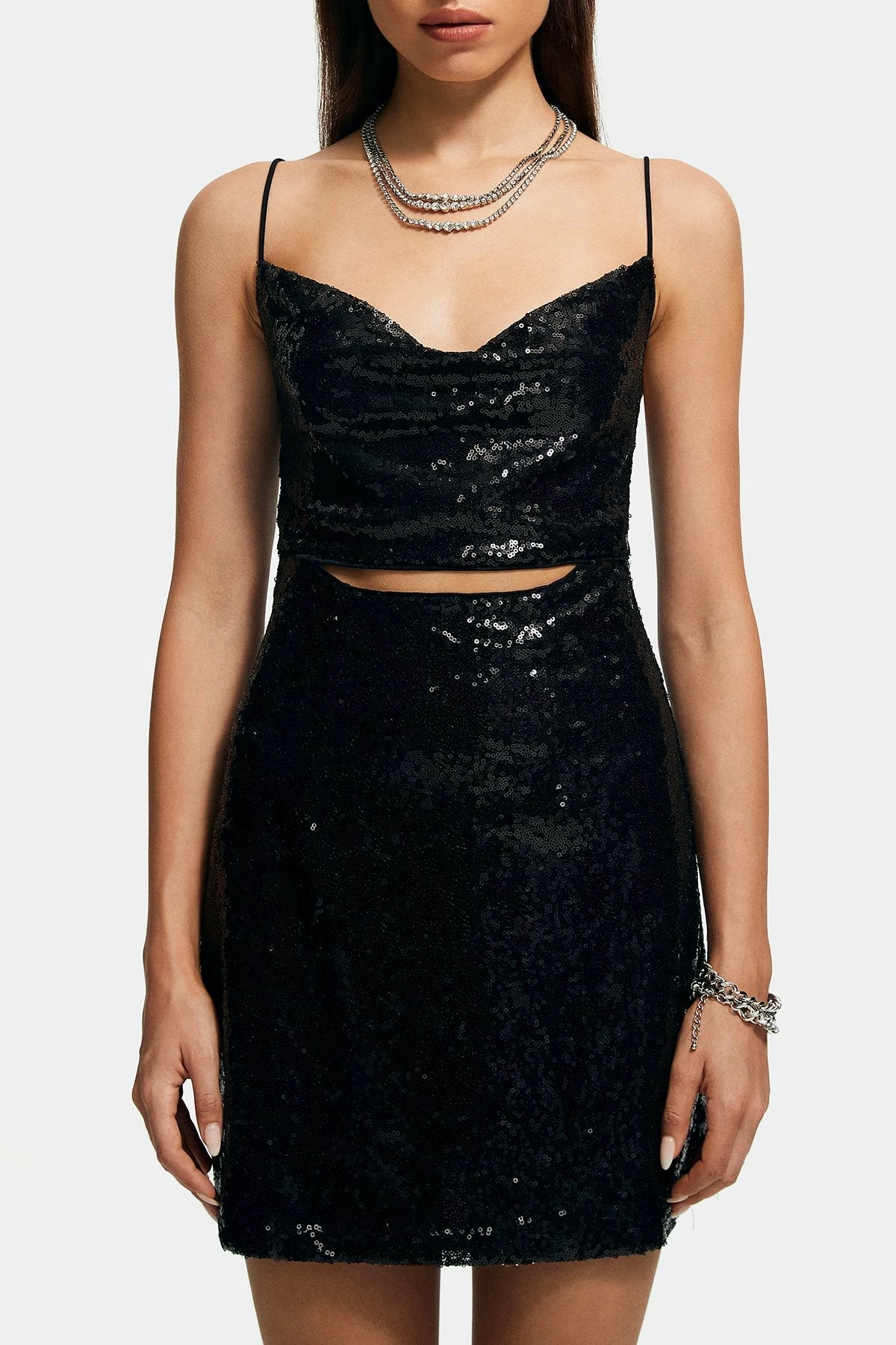 SOLADO Sequin Cowl Neck Cut Out Backless Mini Dress 6 SOLADO Sequin Cowl Neck Cut Out Backless Mini Dress - Image 6