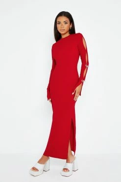 SOLADO Cut Out Backless Split Hem Maxi Dress
