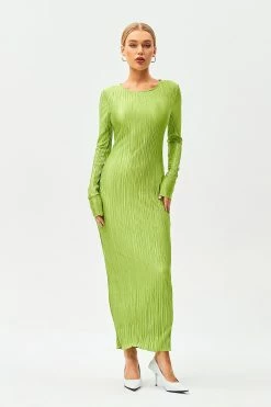 Solado Swirl Textured Lettuce Trim Bodycon Maxi Dress